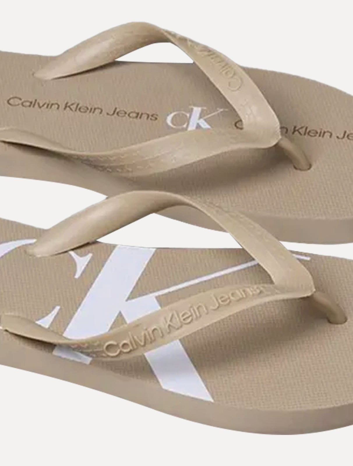 Vista 2 Chinelo Calvin Klein Jeans Logo Flow White Cáqui Médio Calvin Klein cáqui white