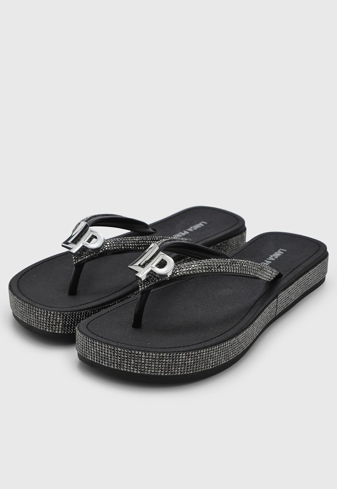 Vista 2 Chinelo Feminino Lança Perfume Pedrarias Lança Perfume preto