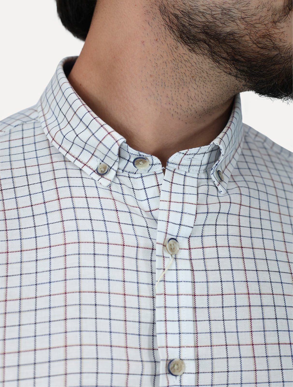 Vista 2 Camisa Dudalina Masculina Slim Superfine Cotton Xadrez Grid Branca Dudalina branco