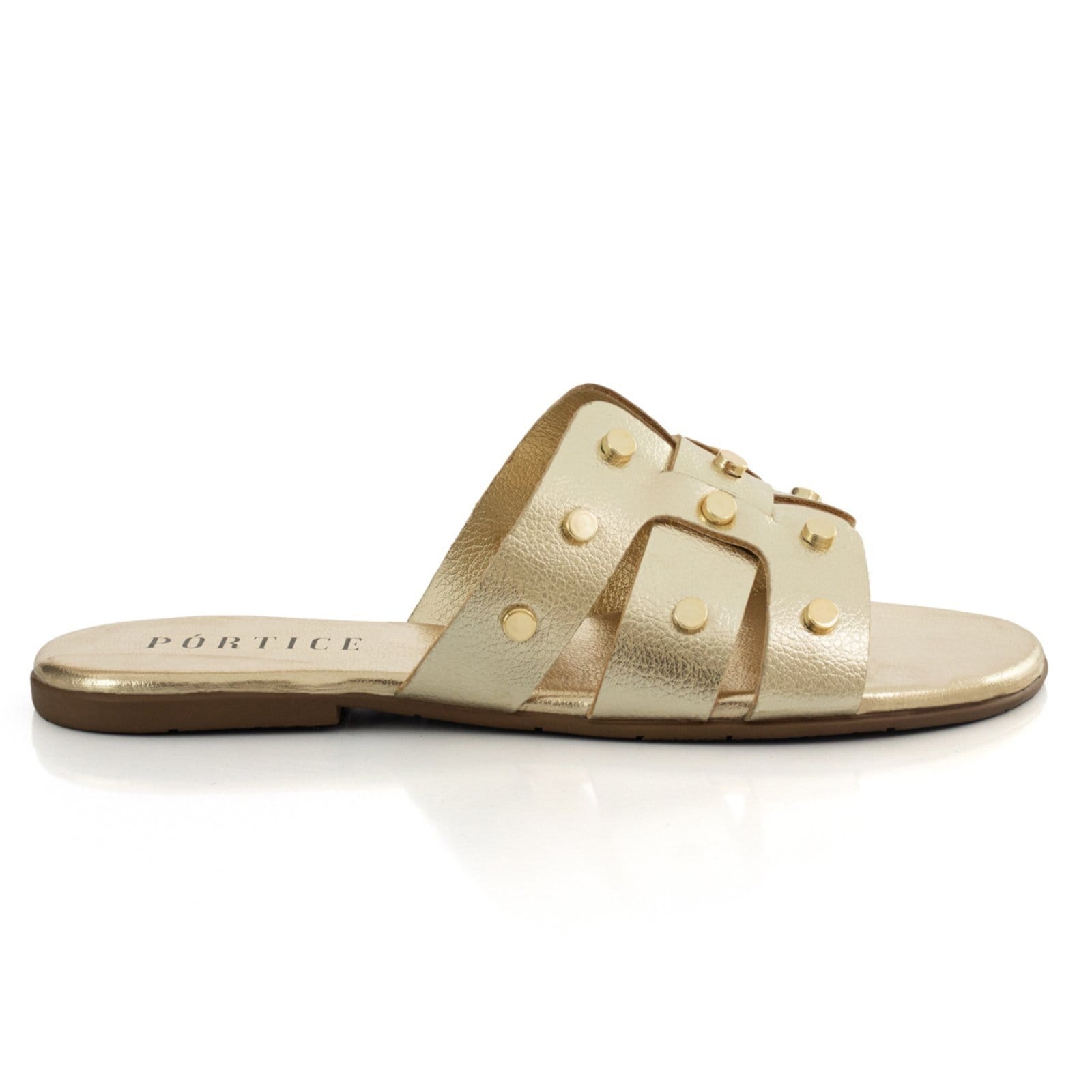 Vista 2 Sandália Feminina Rasteira Flatform Metal Brilho Enfeite ÉPICO CALÇADOS dourado