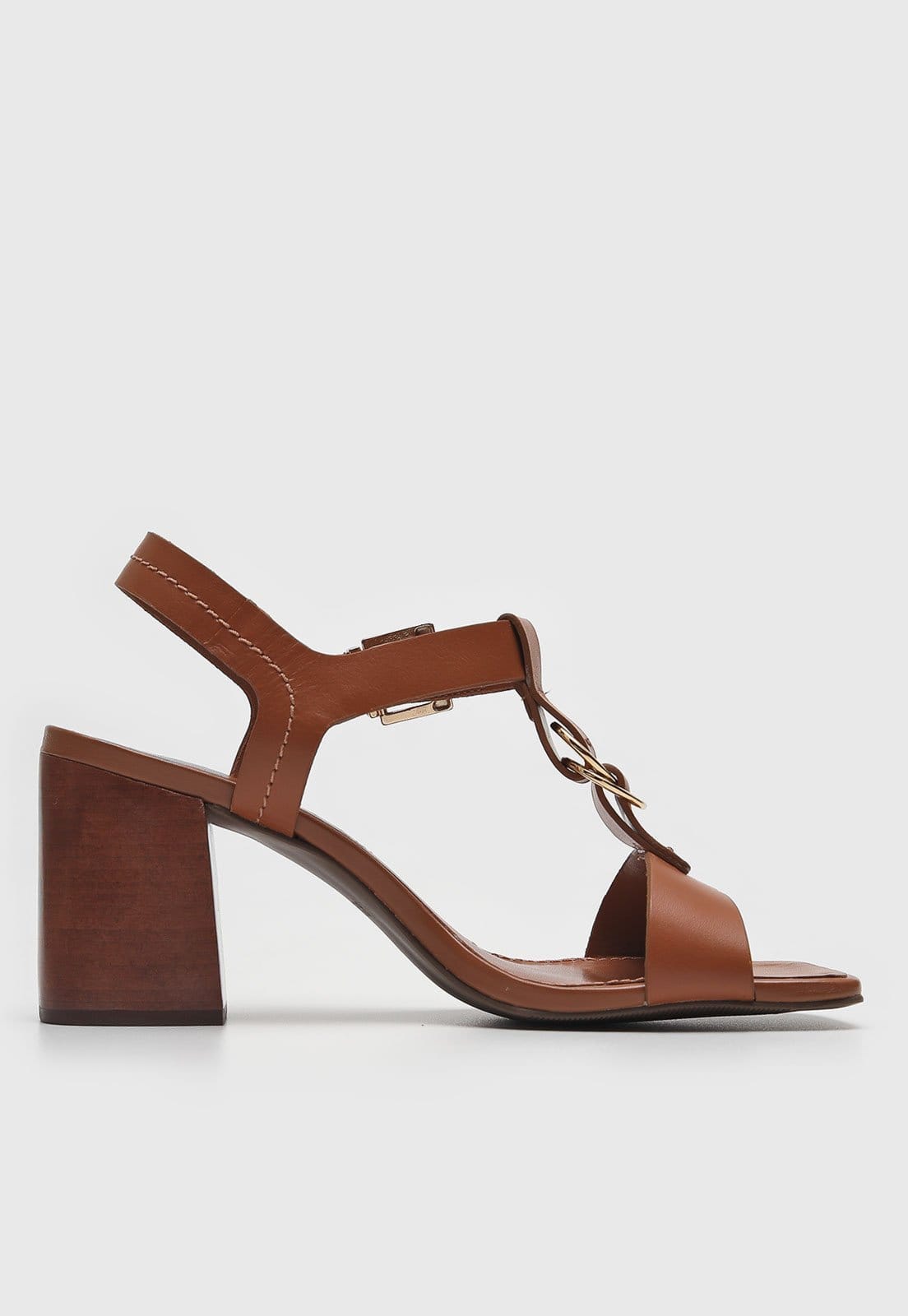 Vista 2 Sandália Feminina Loucos e Santos Salto Bloco Corrente Caramelo Loucos e Santos marrom