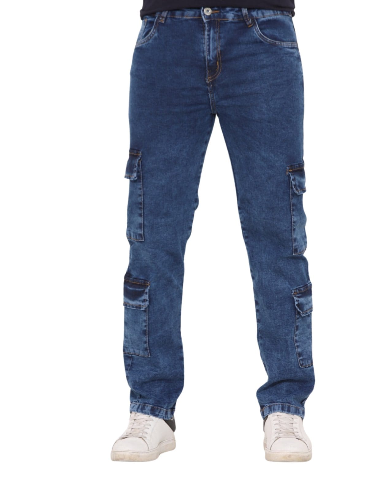 Vista 2 Calça Masculino Jeans Light Super Cargo 4 Bolsos Manchado JEANS LIGHT azul
