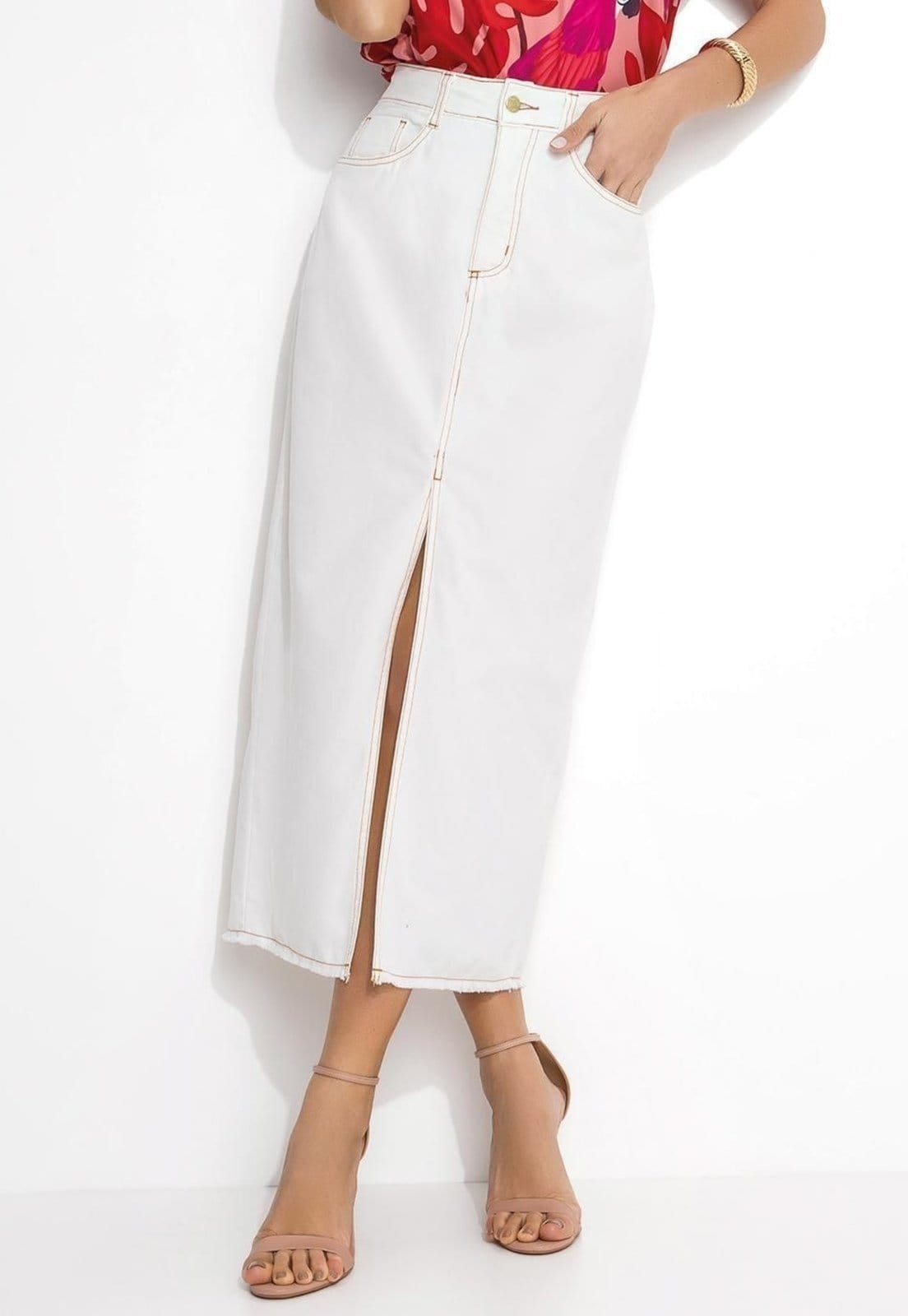 Saia Com Bolsos E Fenda Off White