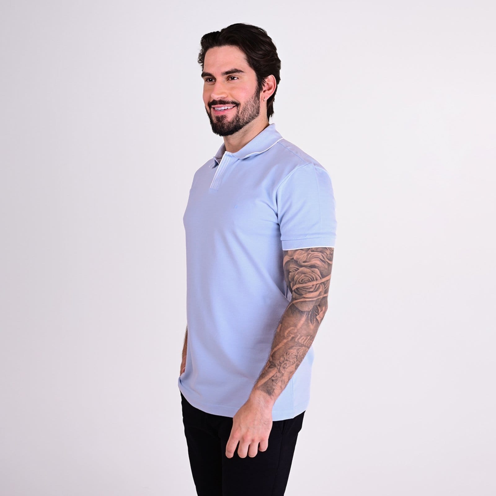 Vista 2 Camisa Polo Aramis Gola Friso Claro Aramis azul