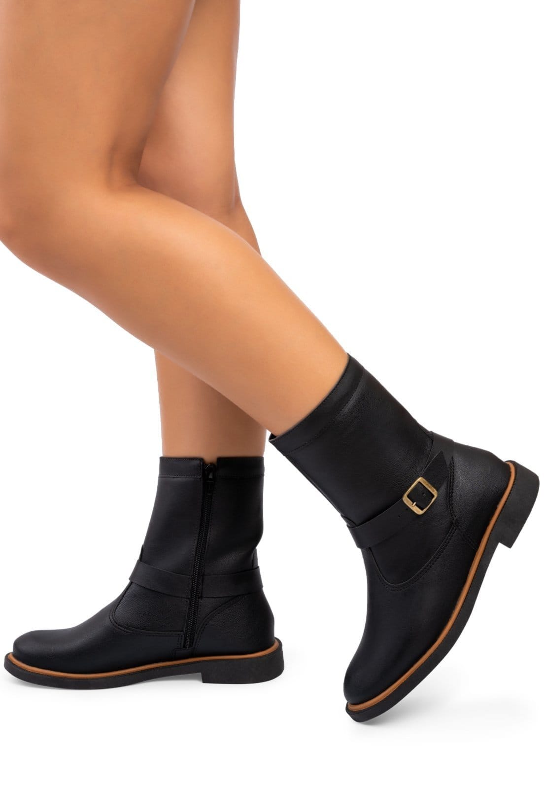 Vista 2 Bota Cano Curto Montaria Lumiss Salto Baixo Biker Confortável LUMISS preto