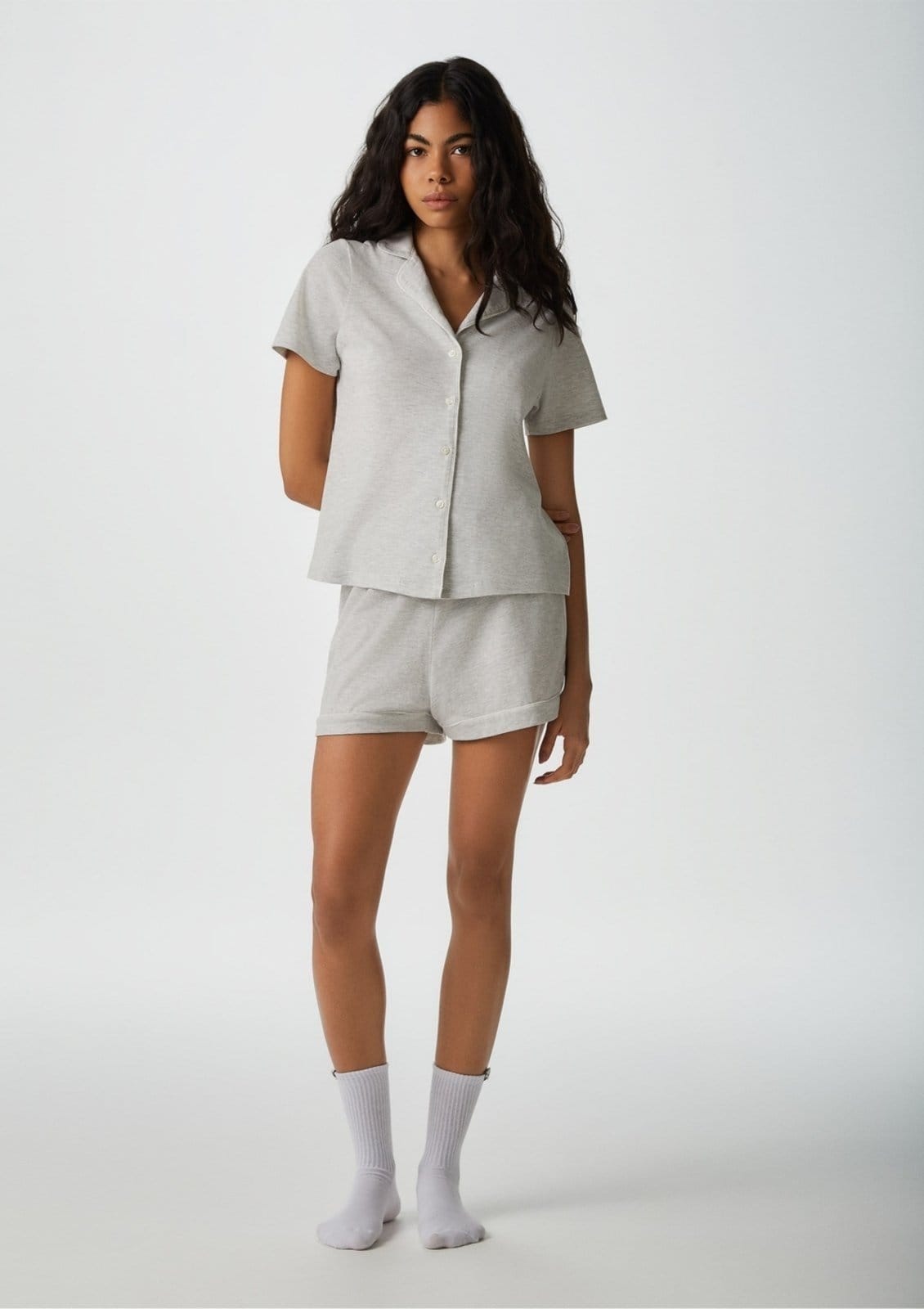 Vista principal Pijama Curto Feminino Com Botões Hering HERING INTIMATES cinza