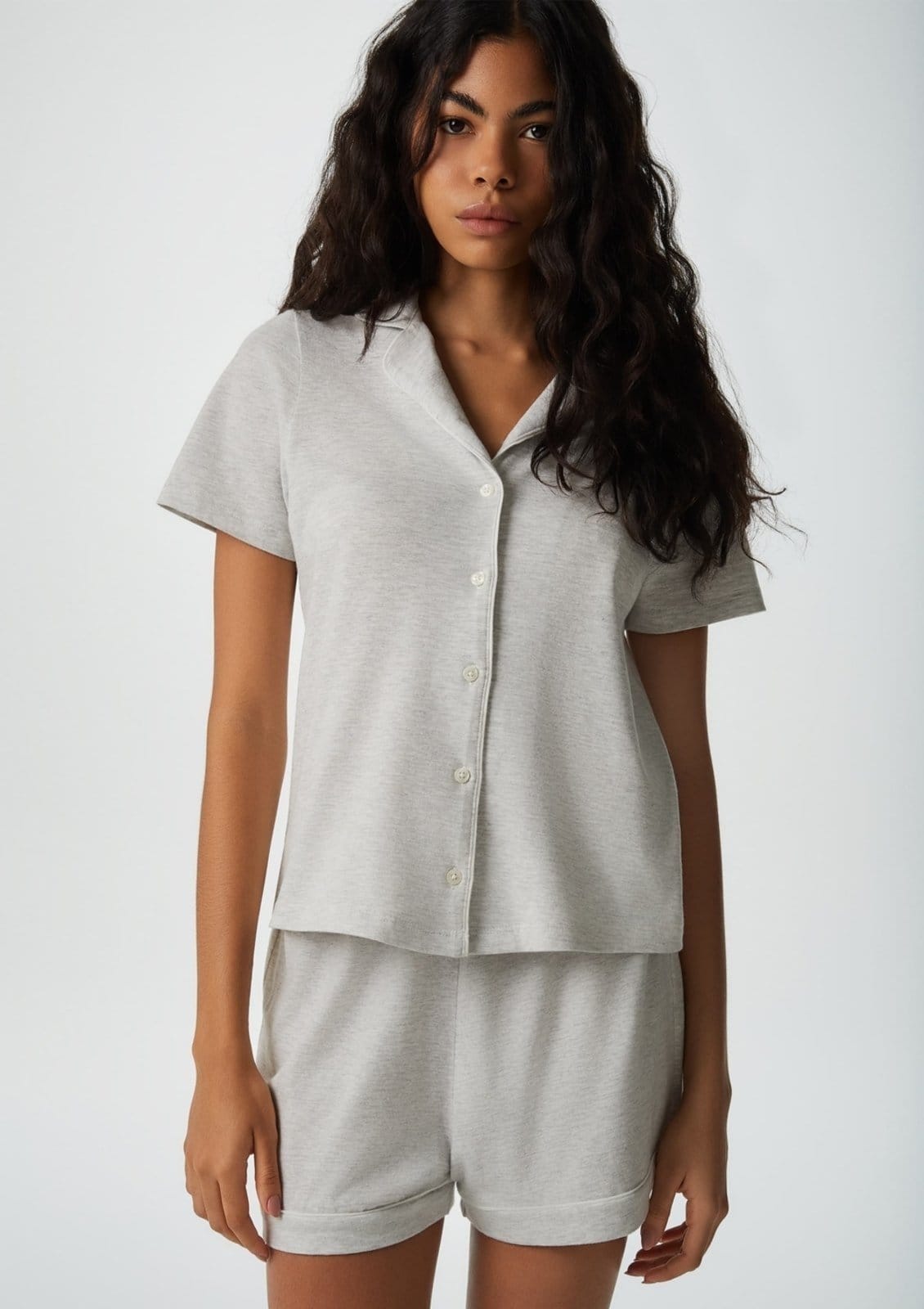 Vista 2 Pijama Curto Feminino Com Botões Hering HERING INTIMATES cinza