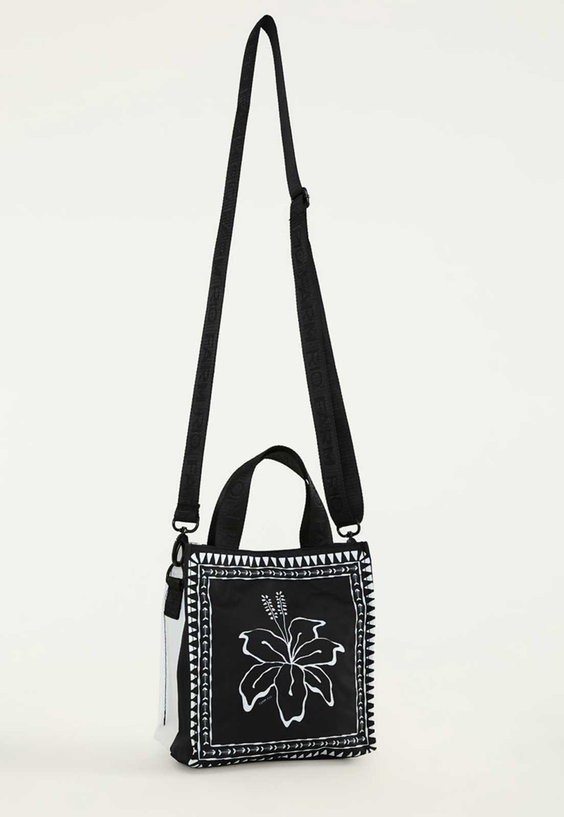Vista 2 Bolsa Feminina FARM Mimo Hibisco Sur Preta FARM preto