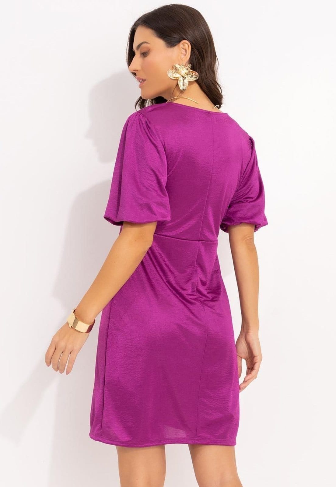 Vista 2 Vestido Em Malha Illusione Fúcsia Quintess roxo
