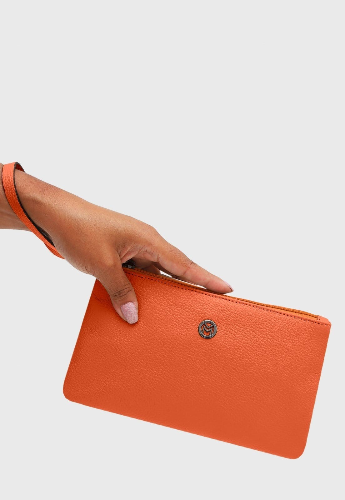 Vista 2 Bolsa Carteira Clutch Couro Mariart Cambará Orange Mariart laranja orange