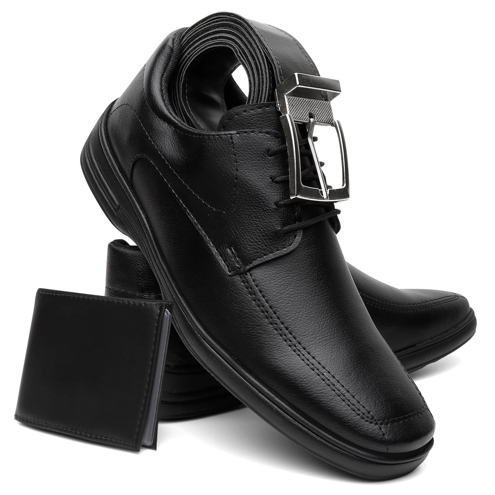 Kit Sapato Social Masculino Veritimo Mocassim De Amarrar Confortável Cinto e Carteira