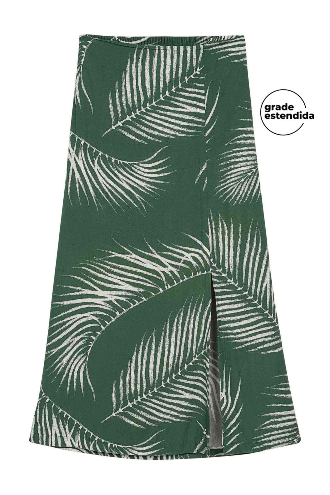 Vista principal Saia Feminina Midi Floral Com Fenda Marialícia Marialícia verde