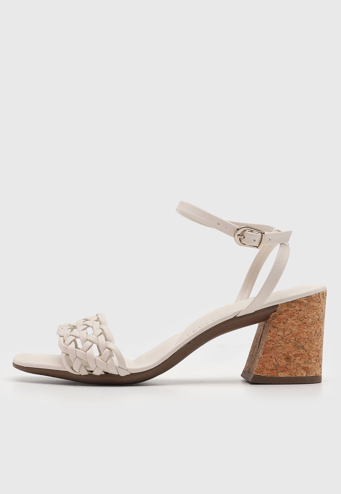 Sandália Feminina Via Uno Salto Bloco Tiras Trançadas Off-White