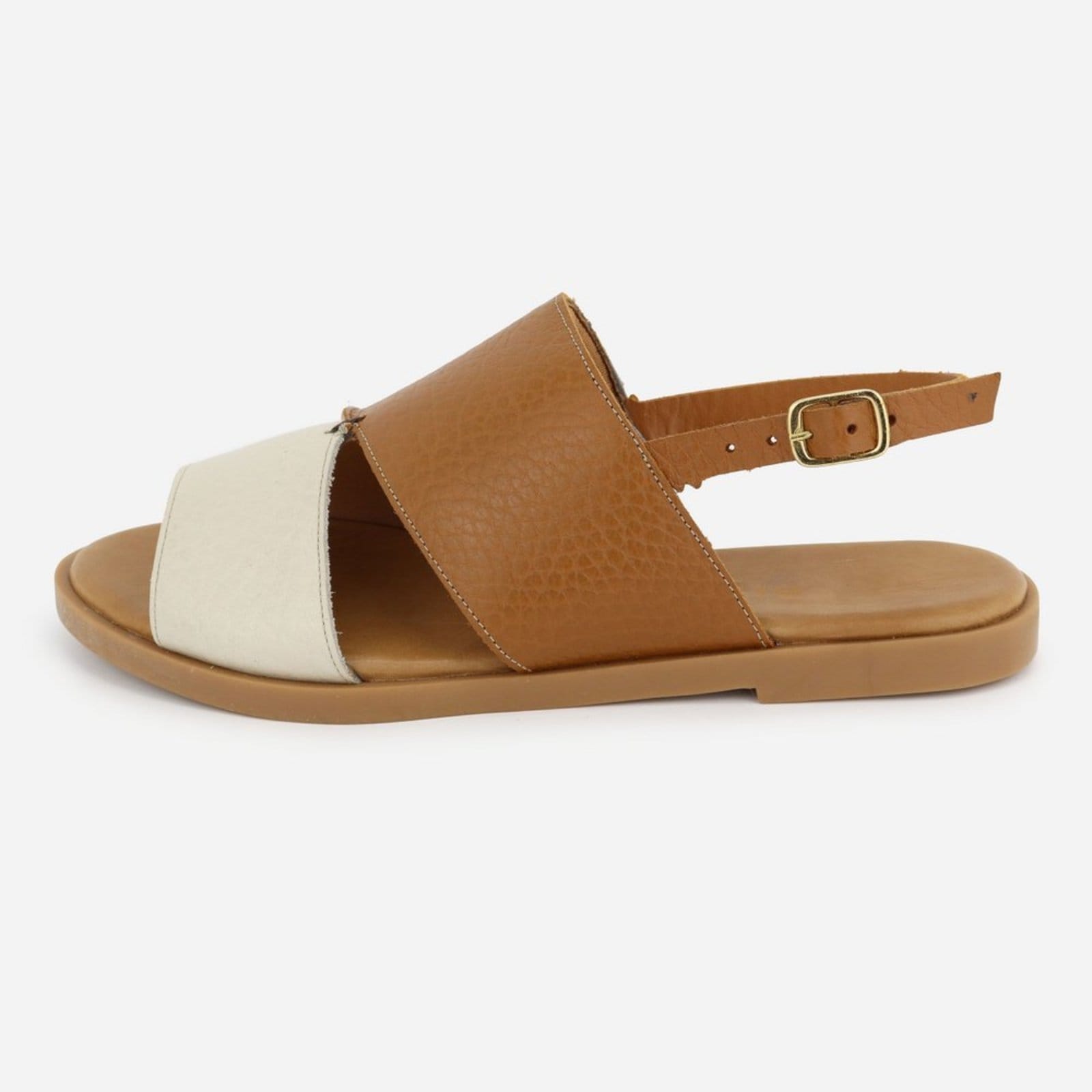 Vista principal Rasteira Confort Largas Tiras Maria Paula Couro MARIA PAULA caramelo