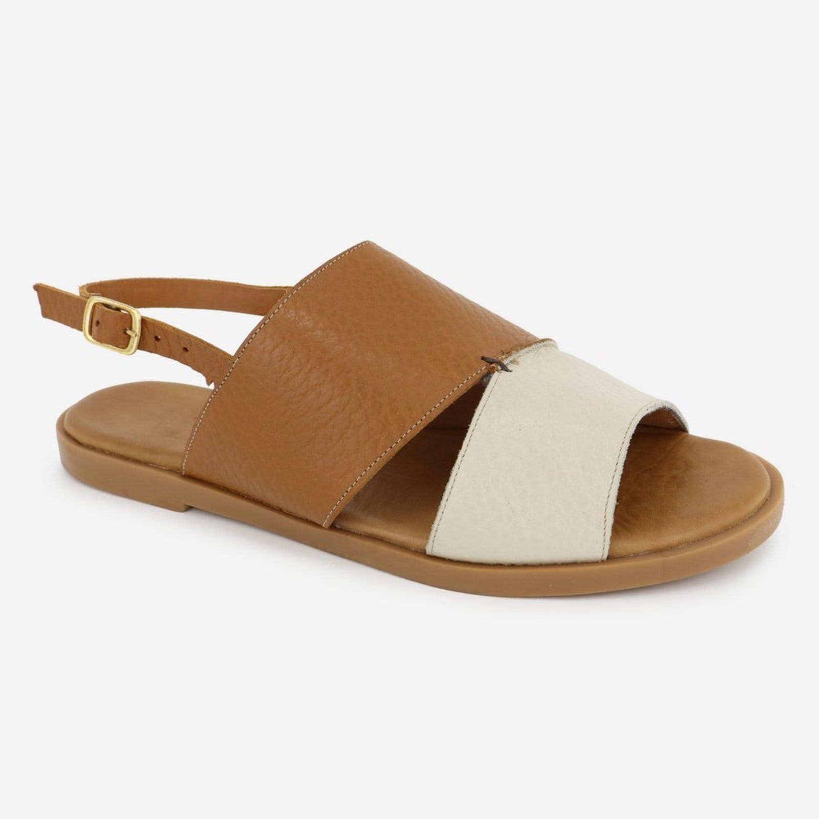 Vista 2 Rasteira Confort Largas Tiras Maria Paula Couro MARIA PAULA caramelo