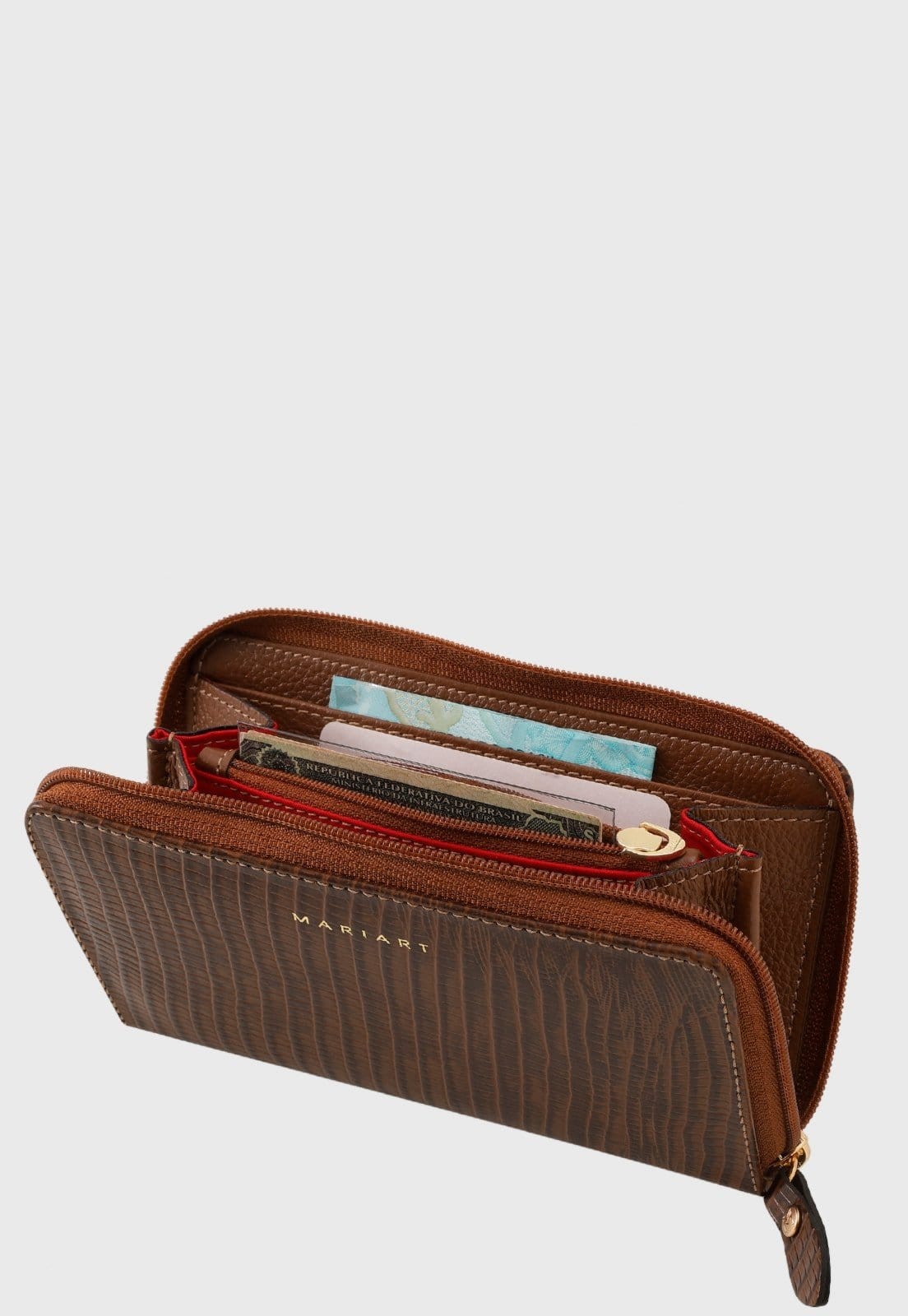 Vista 2 Carteira Couro Mariart Zíper 121N Havana Mariart caramelo
