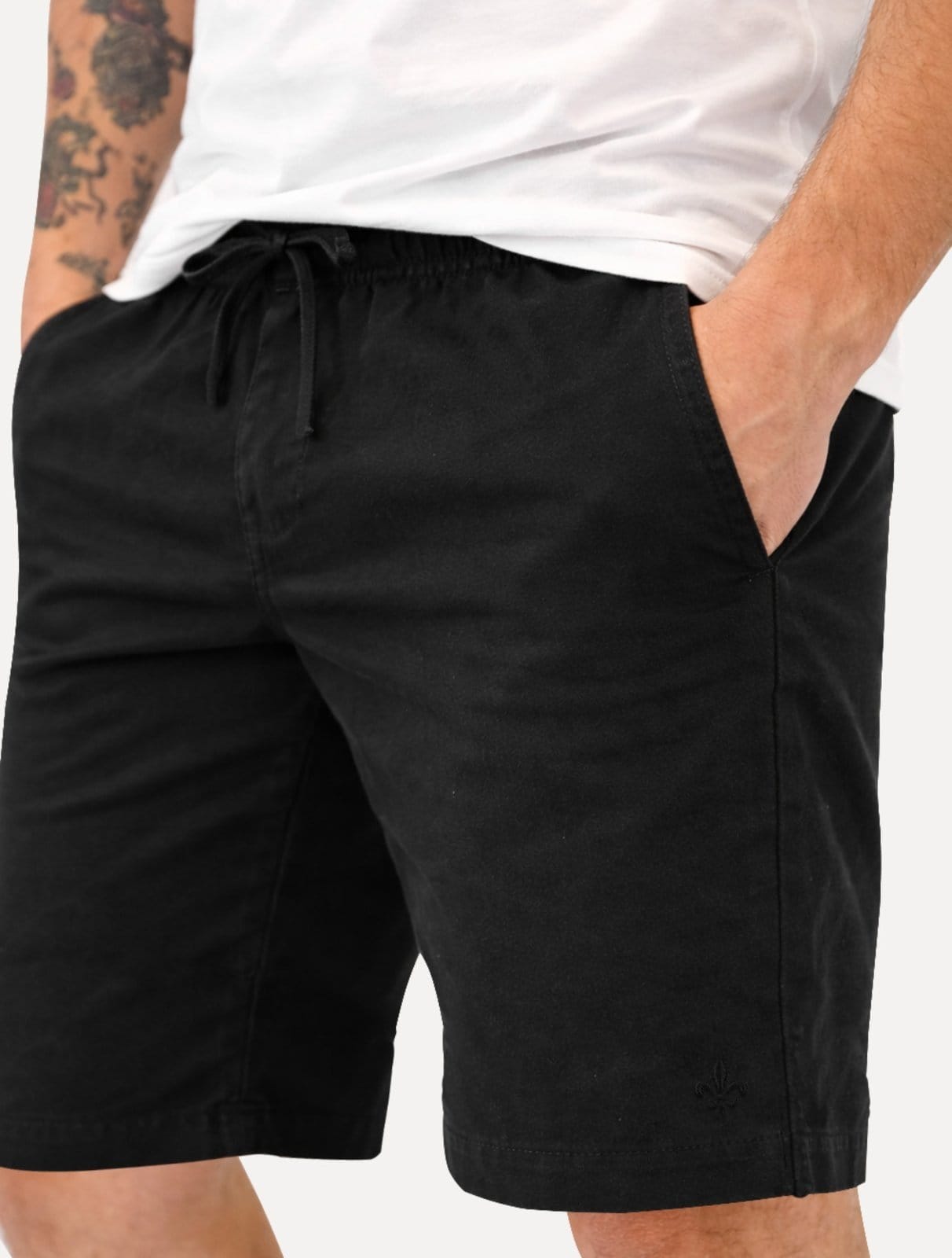 Vista principal Bermuda Dudalina Masculina Sarja Elástico Algodão Preta Dudalina preto