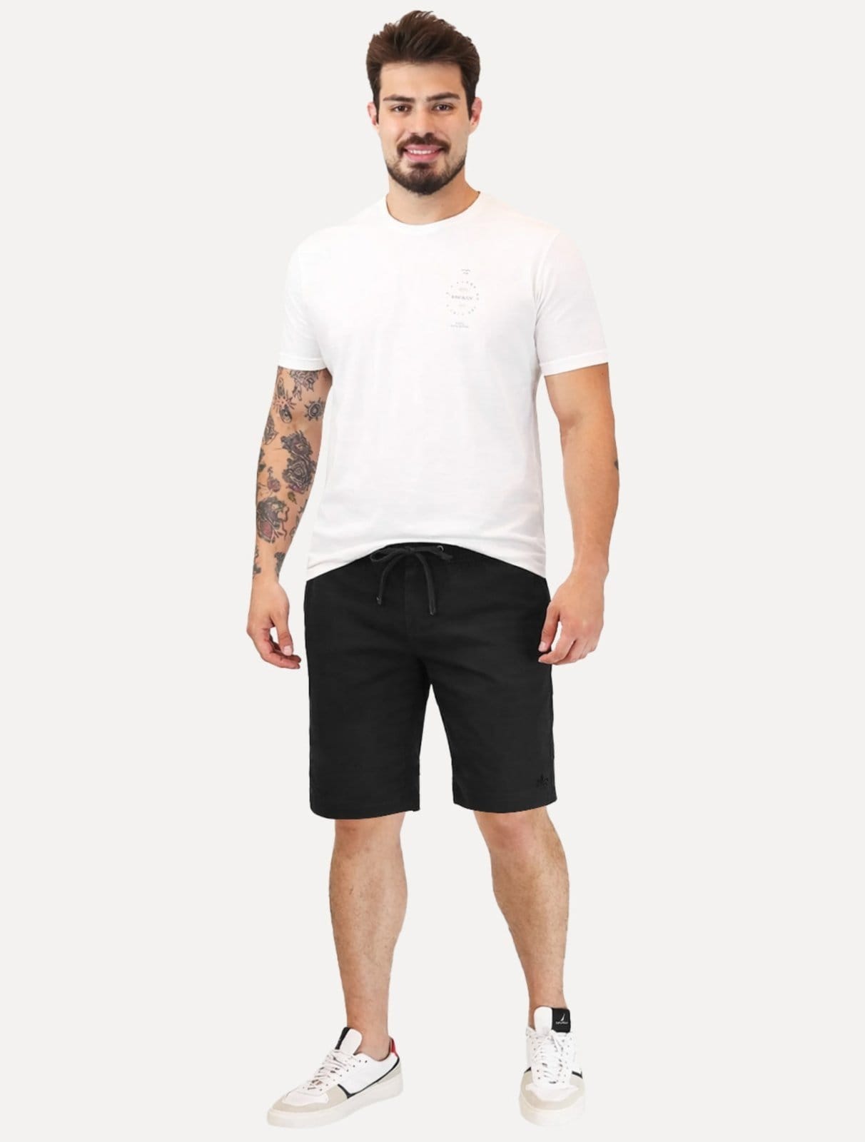 Vista 2 Bermuda Dudalina Masculina Sarja Elástico Algodão Preta Dudalina preto