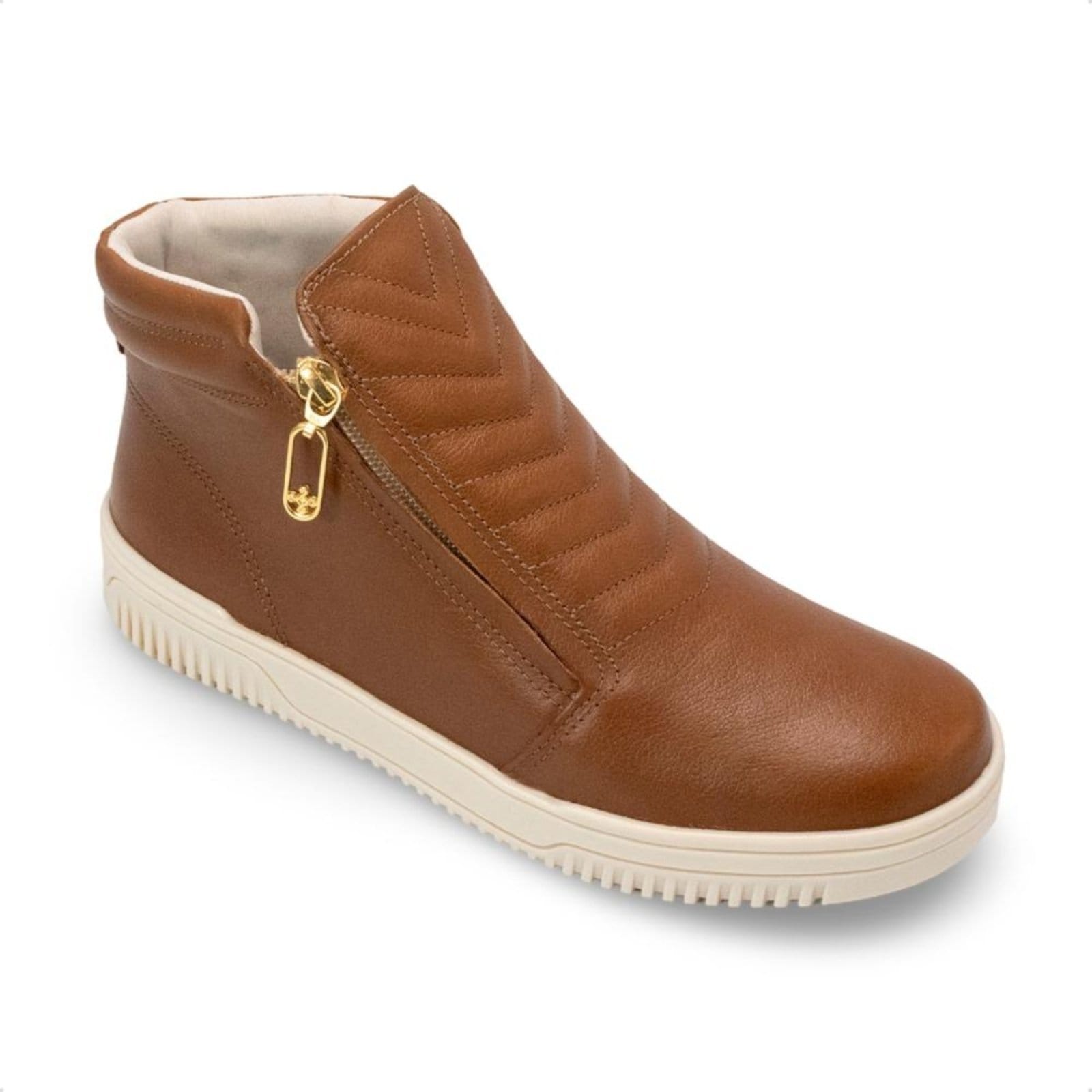 Vista 2 Bota Pegada Feminina em Couro Zíper PEGADA bege