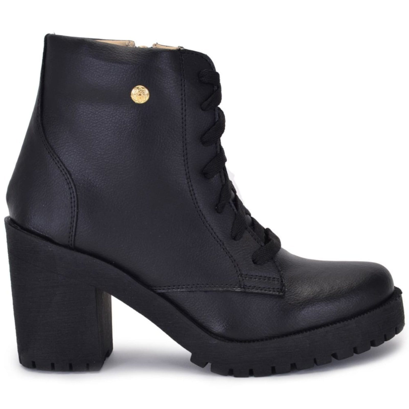 Vista 2 Coturno Bota Feminina Cano Médio Salto Tratorado Zíper ROMEU E JULIETA SHOES preto