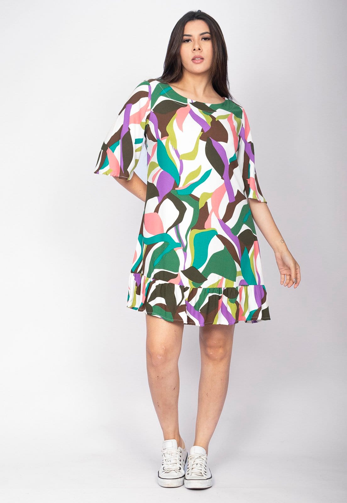 Vista 2 Vestido Amazonia Vital Curto Viscose Estampa Encanto Botânico Amazonia Vital azul/estampado/rosa