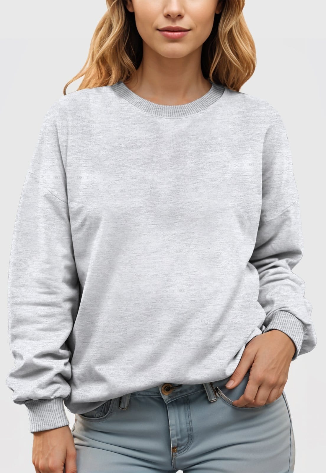 Conjunto Moletom Liso Gola Redonda e Calça Feminino Benellys Claro - 2