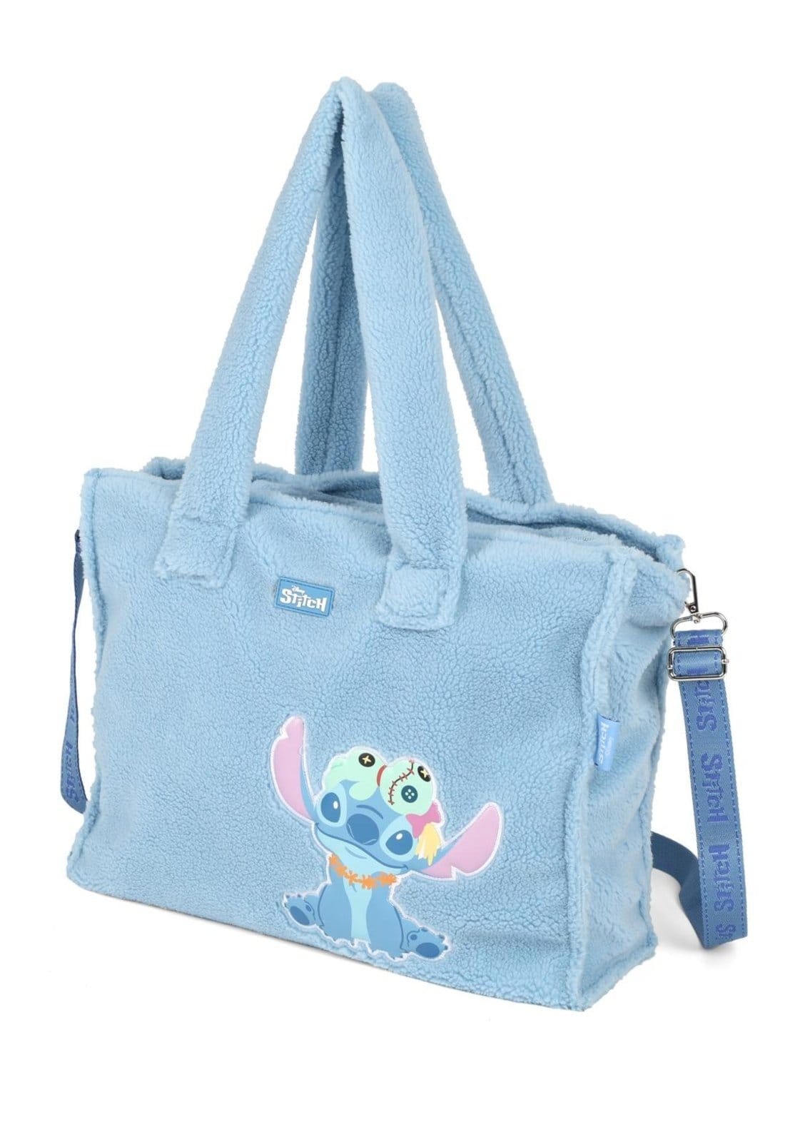 Vista 2 Infantil - Bolsa Shopper Média Transversal Pelucia Stitch Disney Luxcel azul