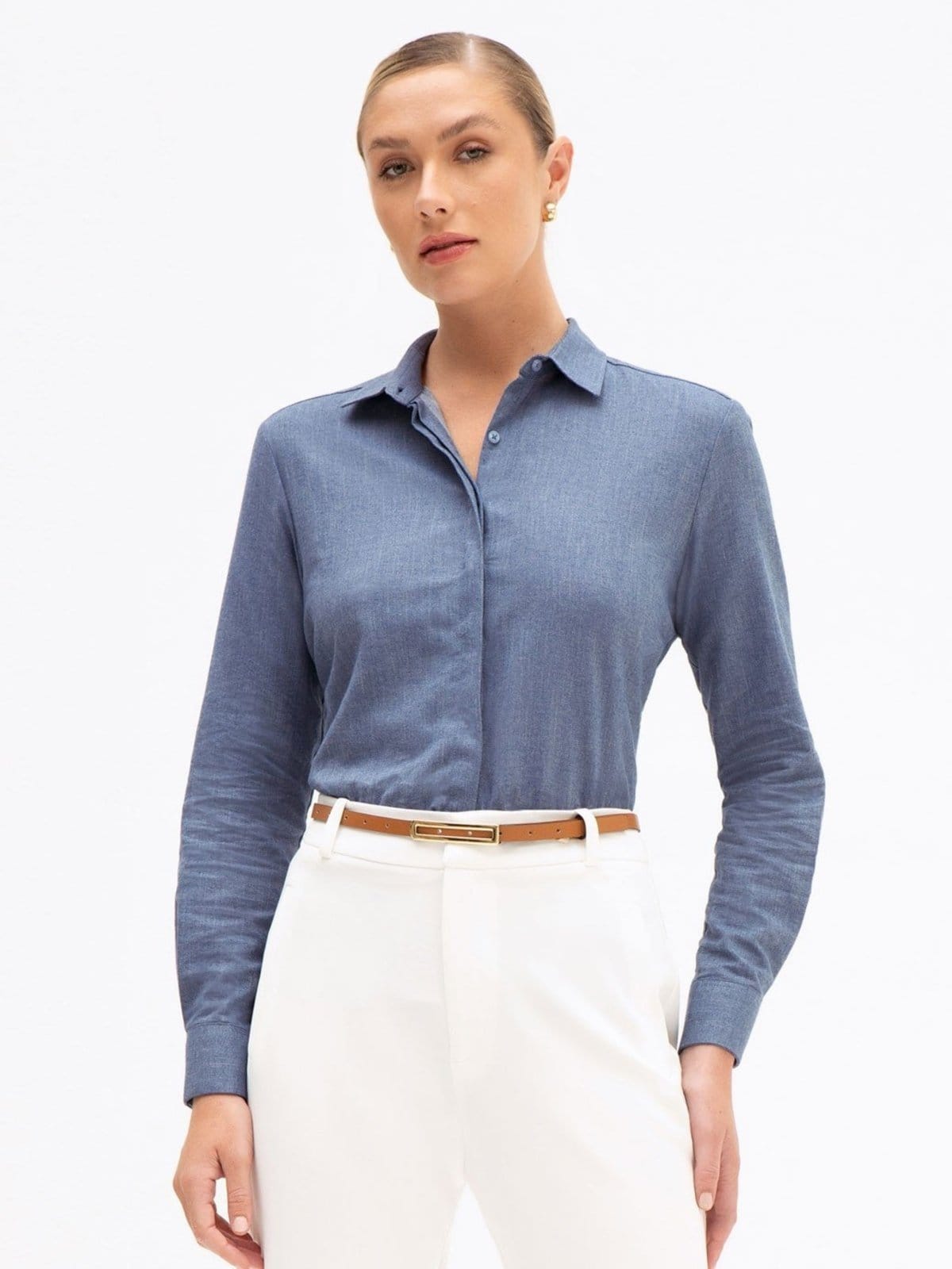 Vista 2 Cinto Estreito com Fivela Vazada Camel Liane Principessa caramelo