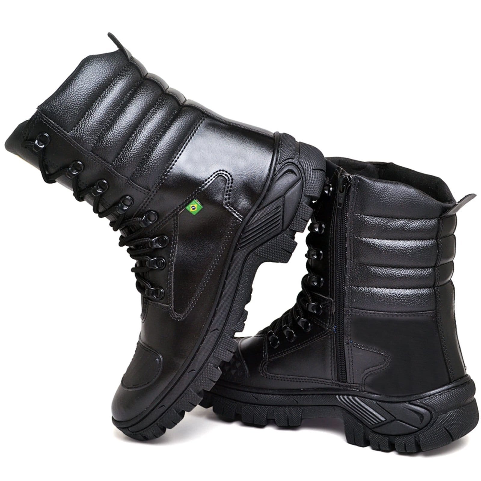Vista 2 Bota Coturno Militar Masculina Cano Médio em Sintético Preta com Cadarço do 35 ao 44 Polo Blu preto