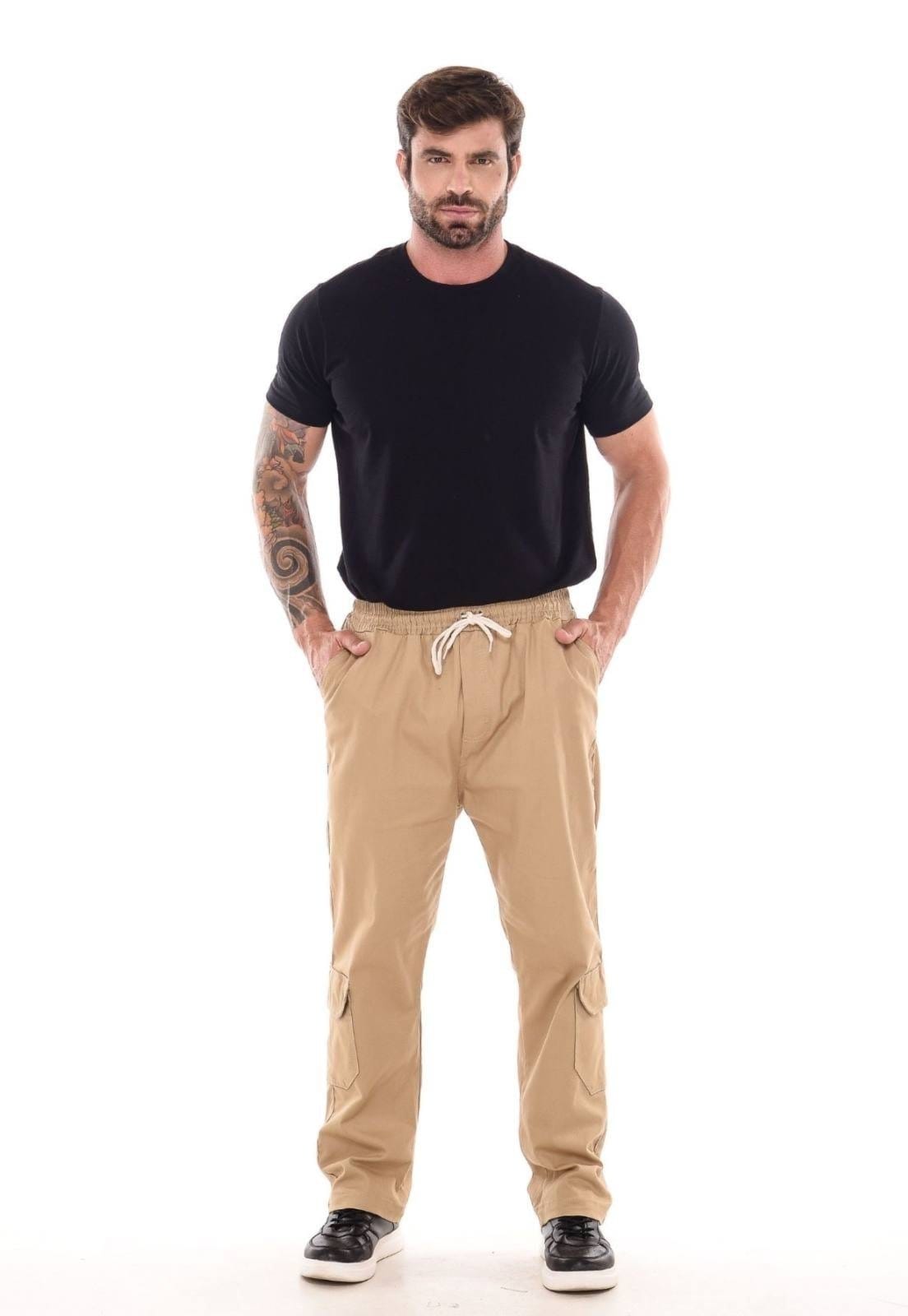Vista 2 Calça Jogger Mys com Bolso Cargo e Sem Punho Caqui Ethereal Jeans cáqui caqui