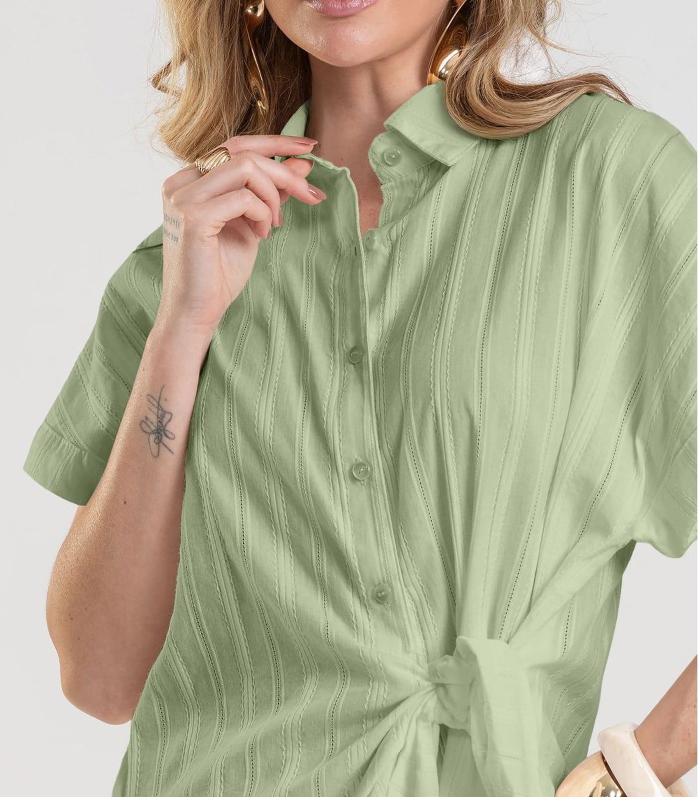 Vista 2 Camisa Feminina em Tricoline Dianna Dianna verde