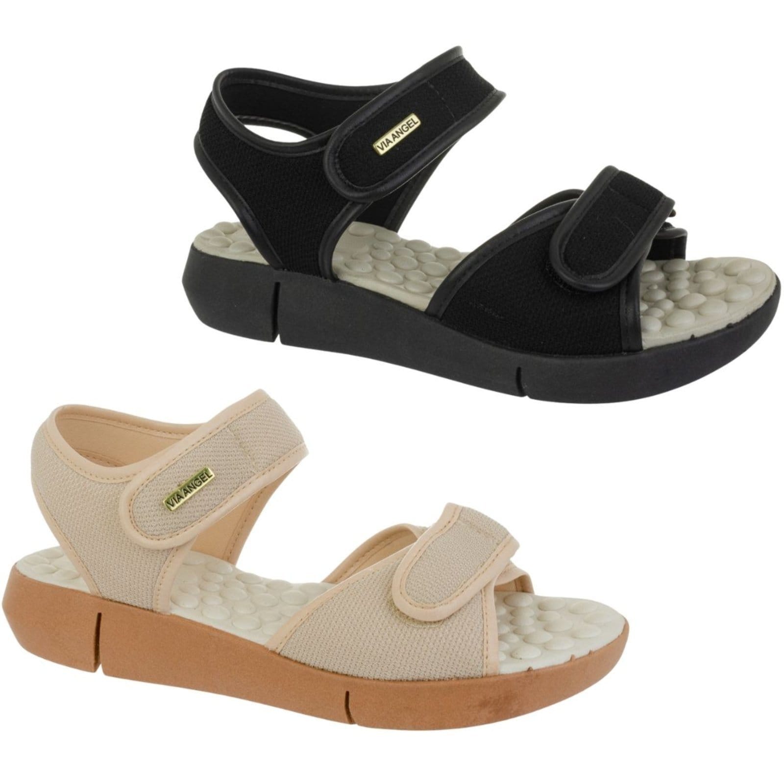 Kit 2 Sandália Feminina Papete Anatômica Ortopédica Confortável Leve Via Angel 56.04 Preto e Bege