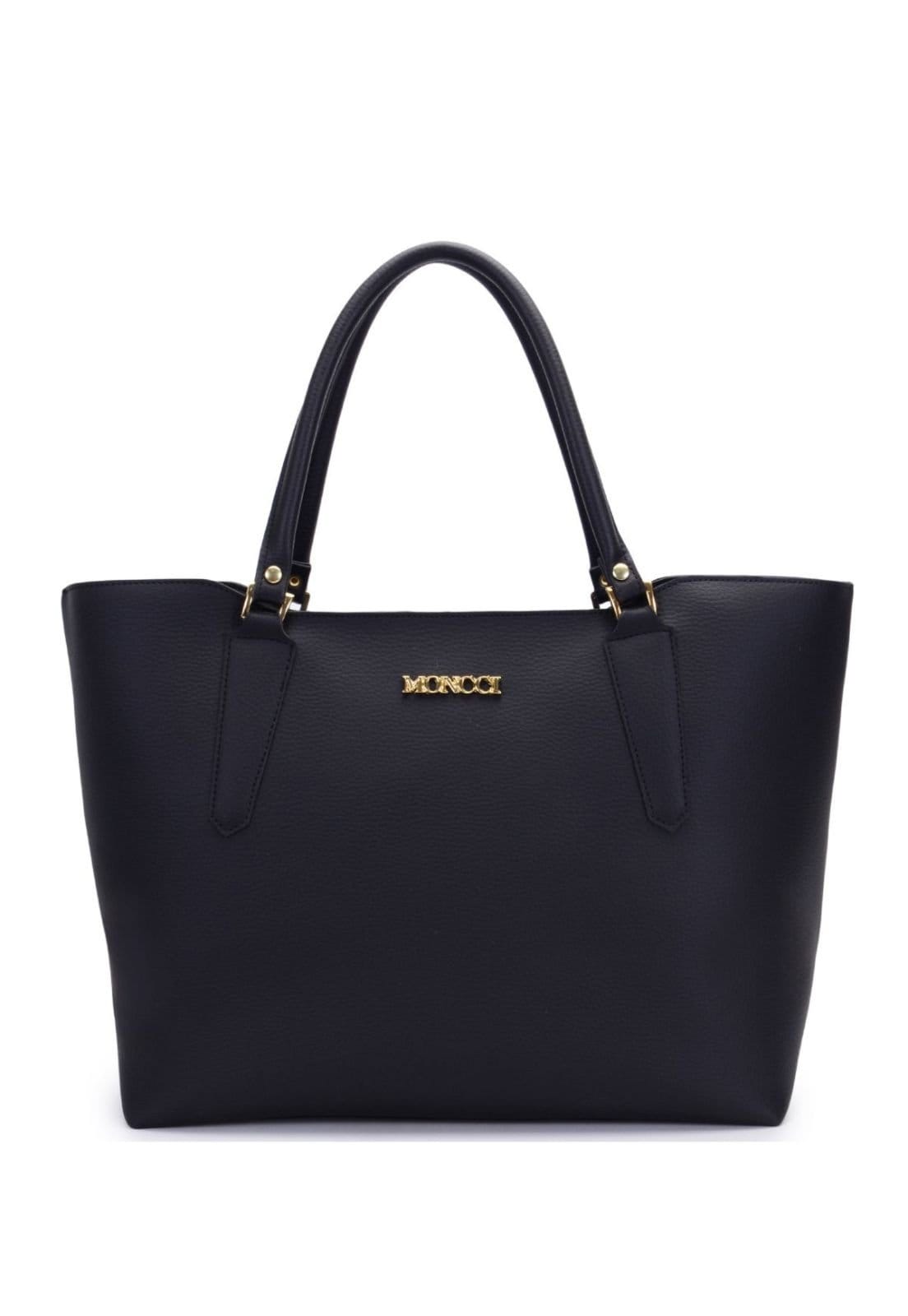 Vista principal Bolsa Pequim grande feminina casual com fivela dourada MONCCI preto