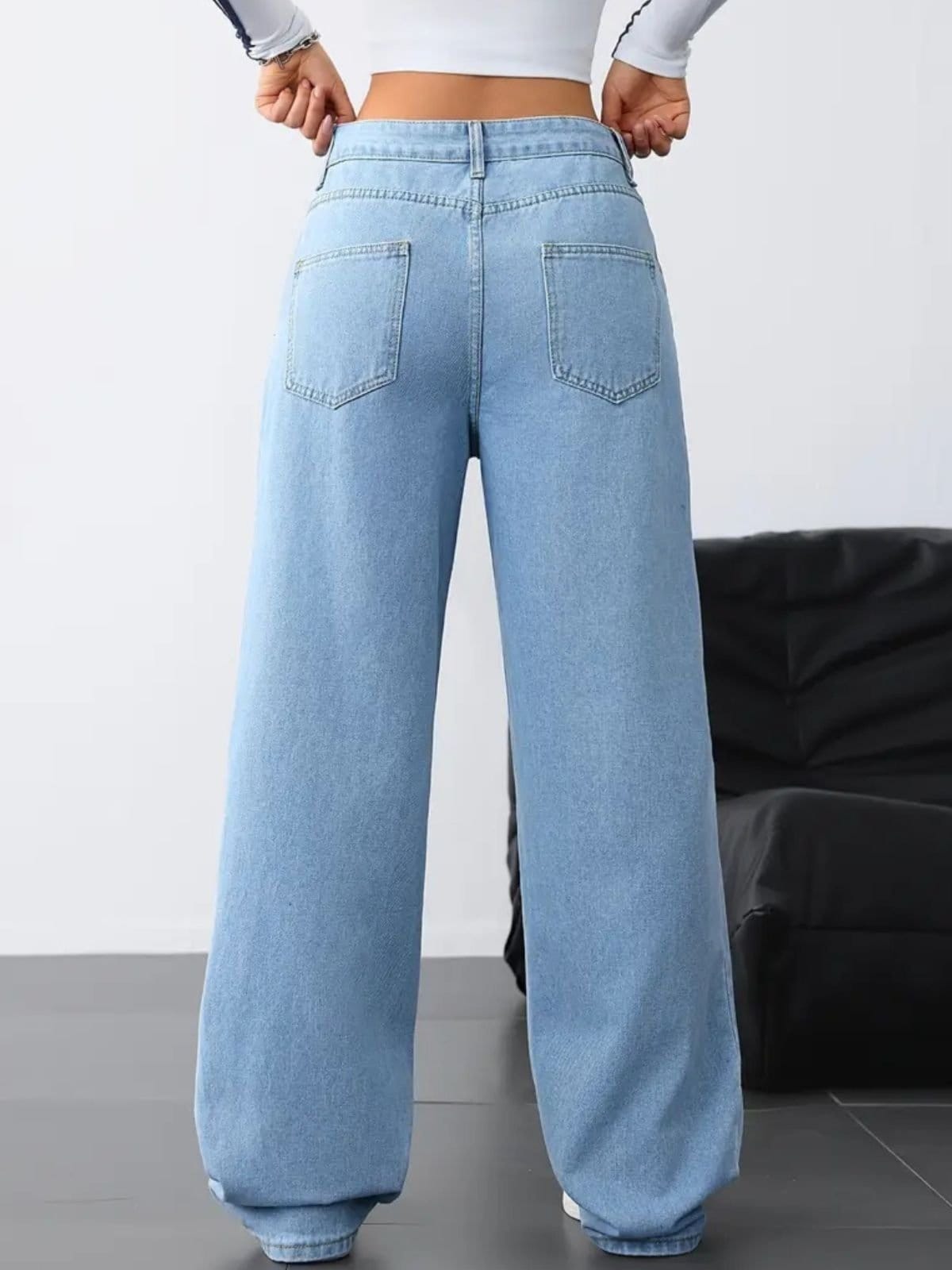 Vista 2 Calça Jeans Wide Leg Feminina Safira Moda Pantalona Claro Safira Moda azul