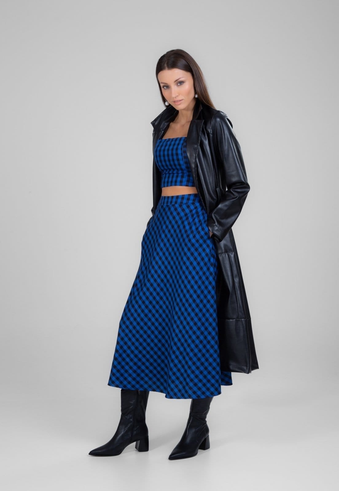 Vista 2 Top Xadrez Traymon Alça Removível Preto / Azul Traymon listrado azul