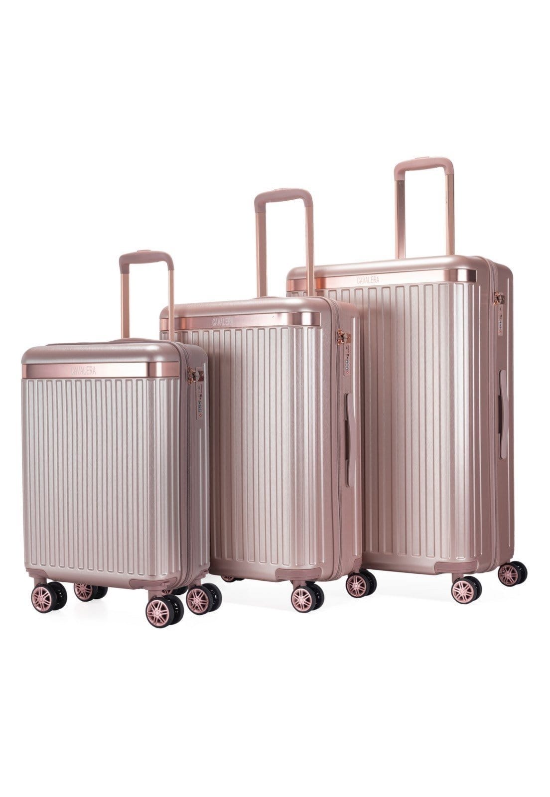 Vista principal Kit Com 3 Mala Cavalera Pequena Média Grande Feminino Espaçosa Reforçada Viagem Passeio Casual Moderna Cavalera preto/rosa