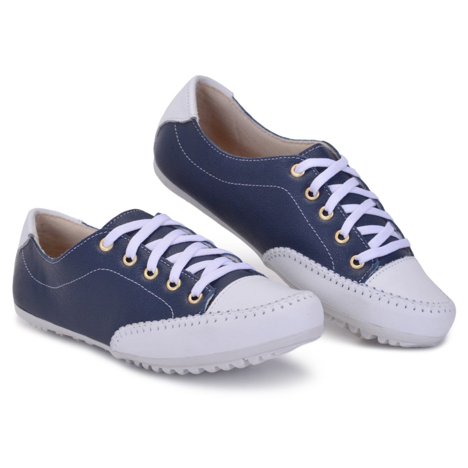 Vista 2 Tênis Feminino de Couro Cadarço ROMEU E JULIETA SHOES azul marinho/branco