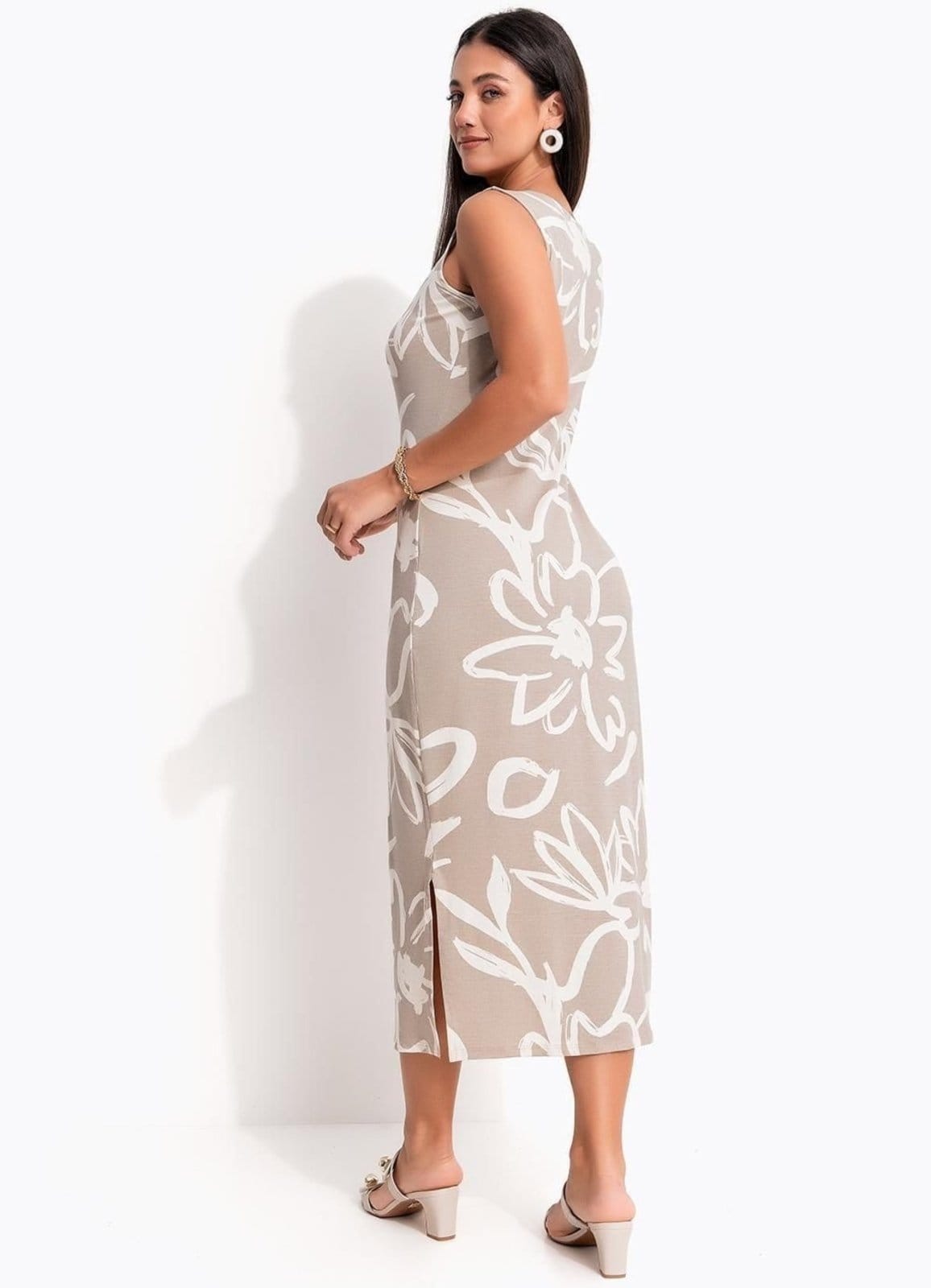 Vista 2 Vestido Em Malha De Viscose Quintess Floral Quintess bege