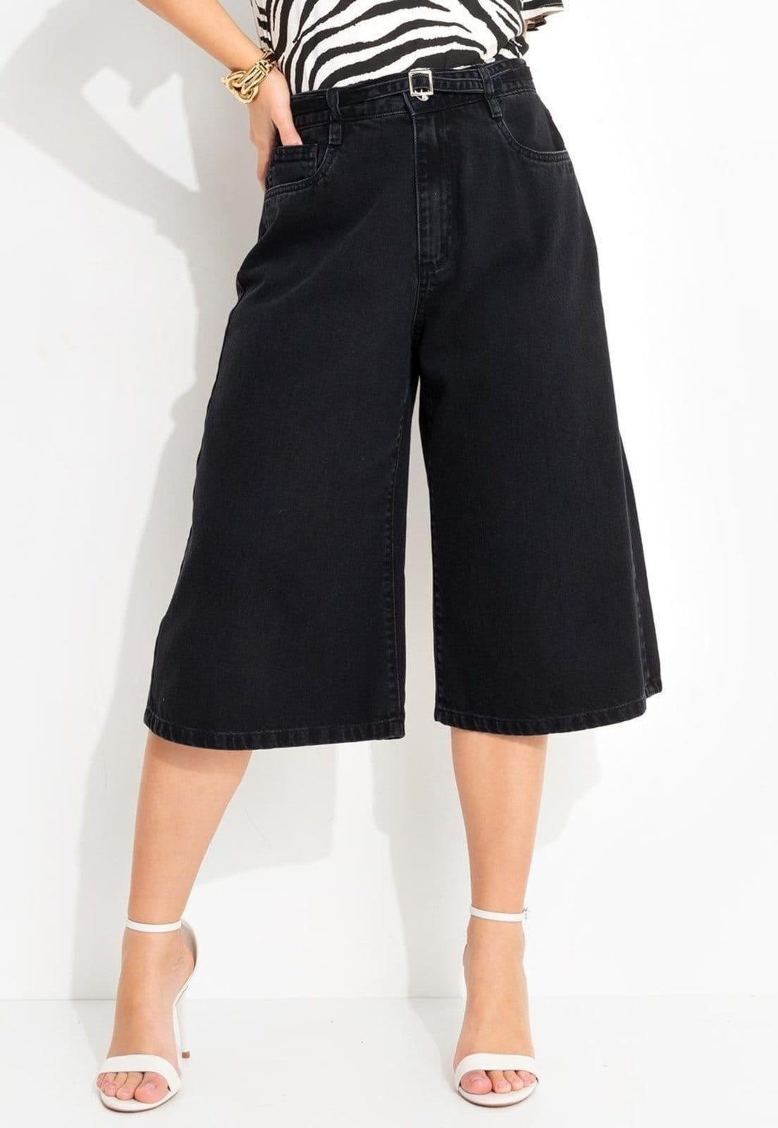 Vista principal Jorts Com Bolsos Jeans Estonado Quintess preto