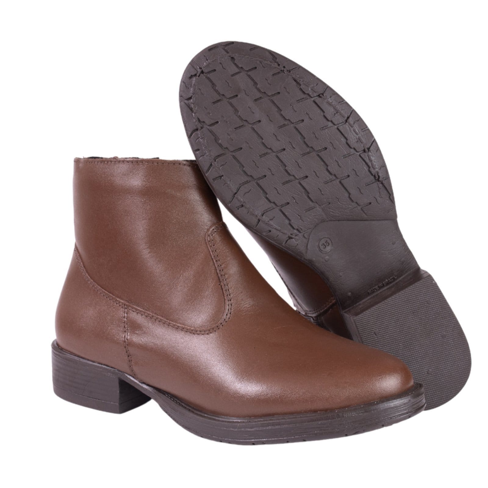 Vista 2 Bota Cano Curto Feminina Couro Tellini Store Chocolate TELLINI STORE marrom