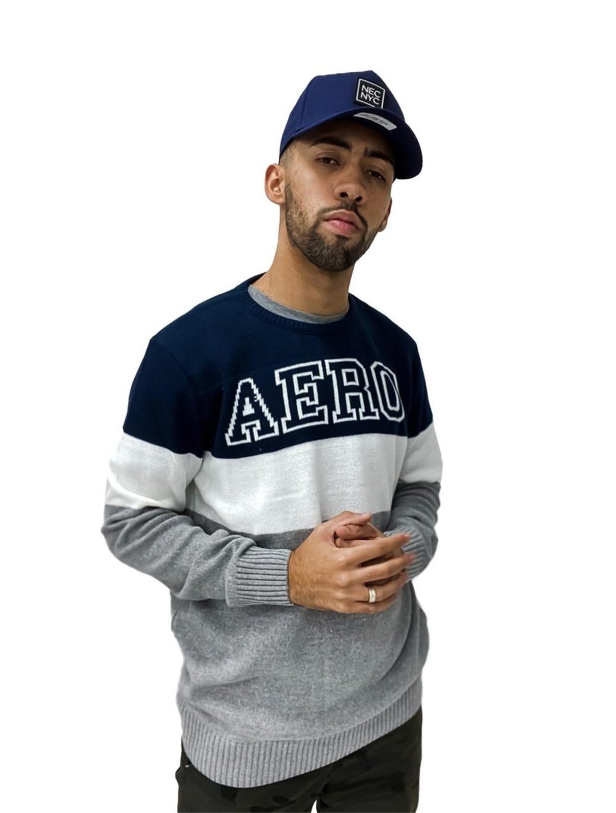 Blusa Aeropostale Tricot Aero Block Marinho/Branco