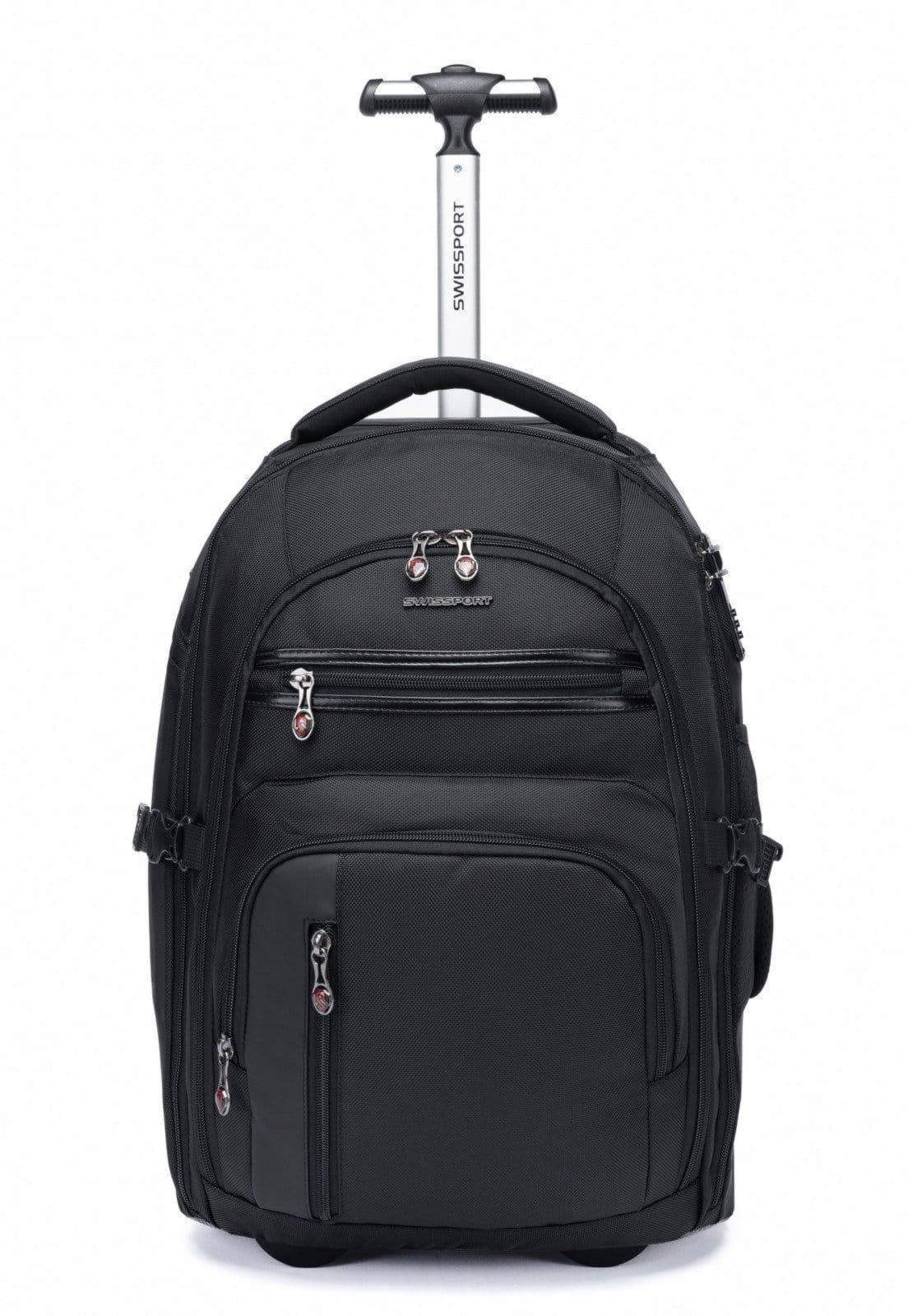 Vista principal Mochila Swissport de Rodinhas Executiva Resistente Faculdade Trabalho Swissport preto