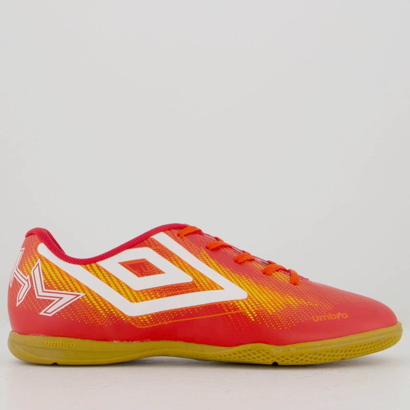 Vista principal Chuteira Umbro Heatmap Futsal Vermelha e Laranja Umbro vermelho