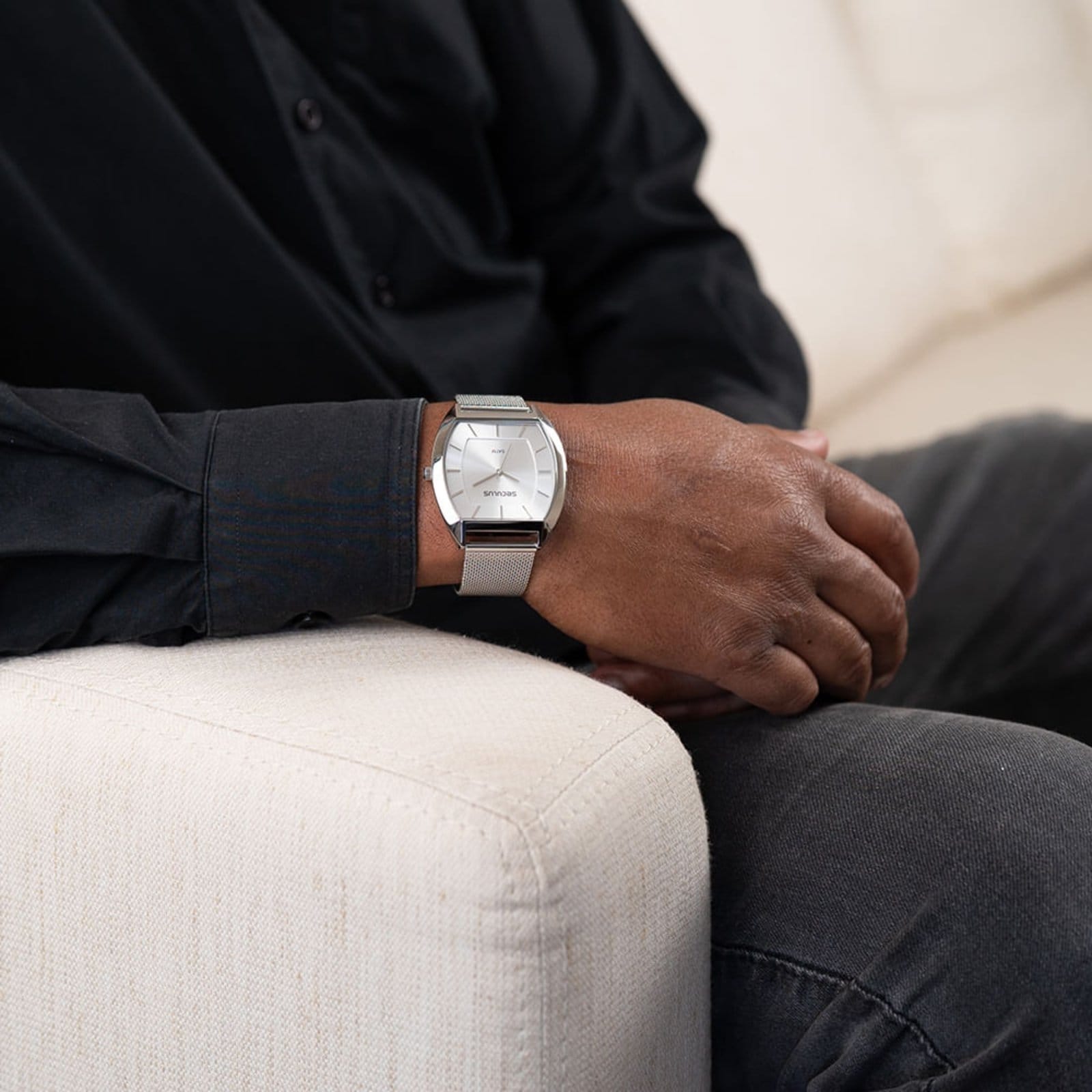 Vista 2 Relógio Masculino Aço Quadrado Slim Seculus prata