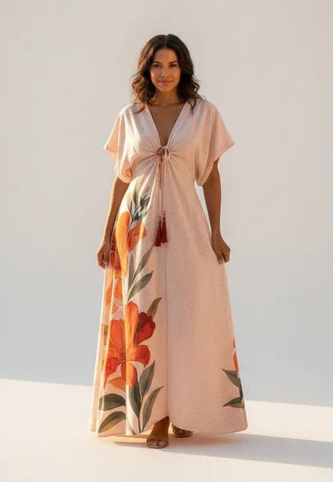 Vista 2 Vestido Amazonia Vital Midi Plus Viscose Morcego Estampa Hibisco Amazonia Vital estampado