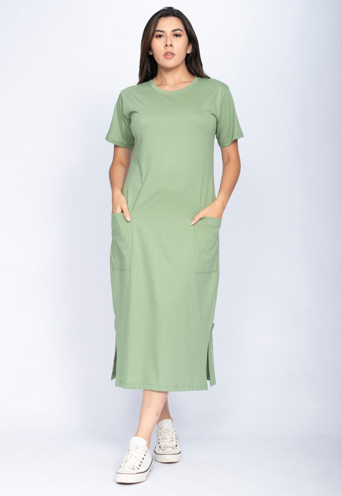 Vista principal Vestido Cabanafree Midi Easy Algodão Manga Curta Nature Cabanafree verde