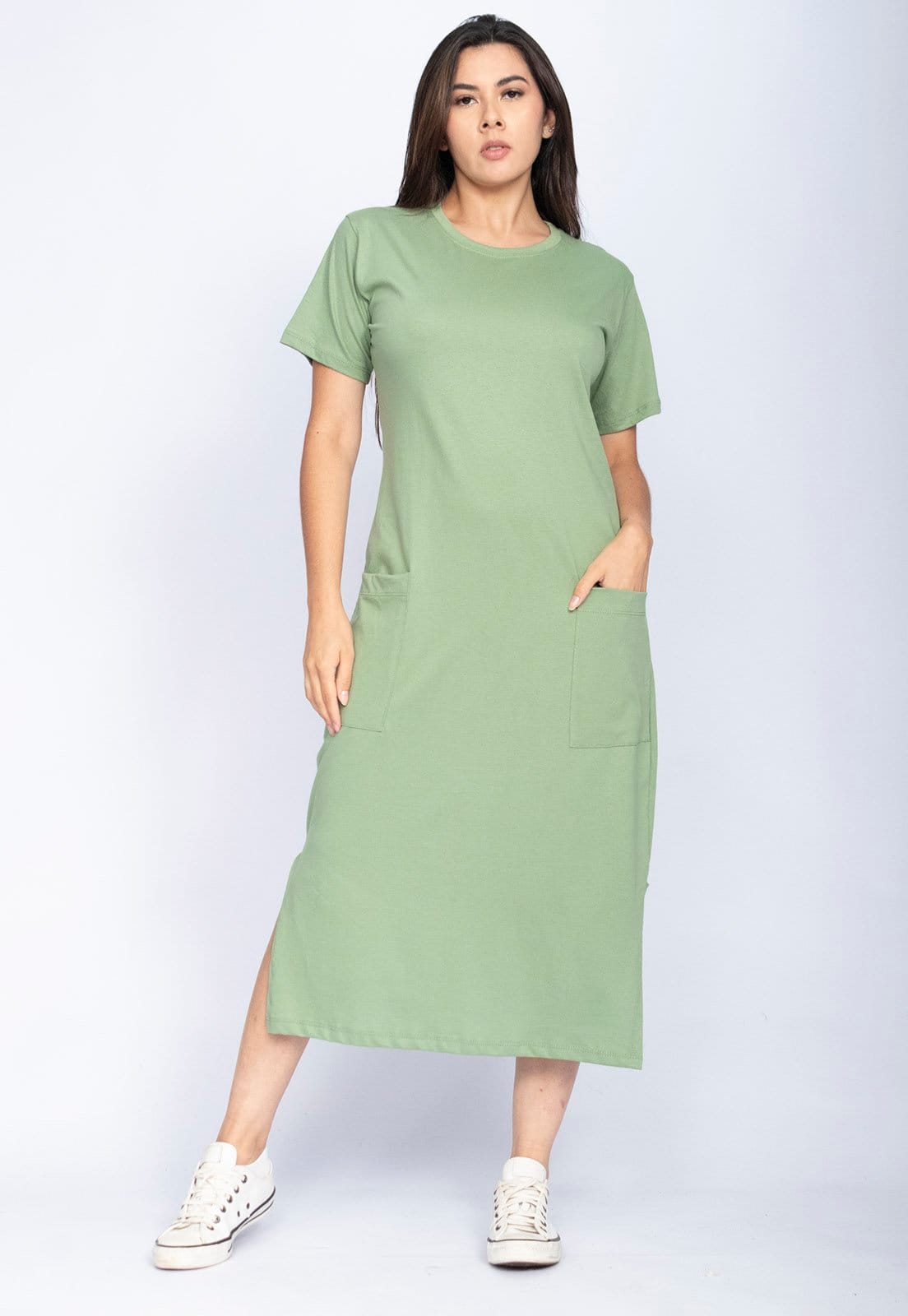 Vista 2 Vestido Cabanafree Midi Easy Algodão Manga Curta Nature Cabanafree verde