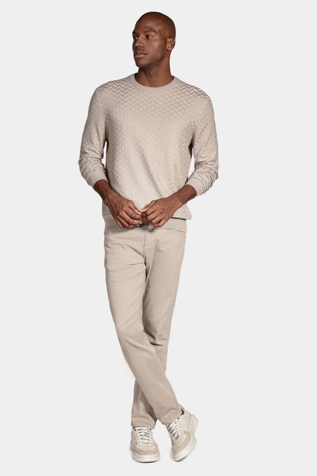 Vista 2 Tricot Aramis Manga Longa Jacquard Geométrico Cáqui Aramis bege