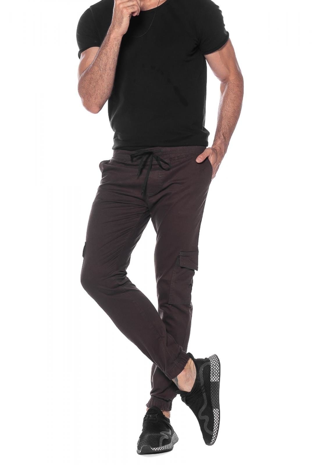 Vista 2 Calça Sarja Jogger Macaw Bolso Cargo 7785 Macaw verde/verde militar