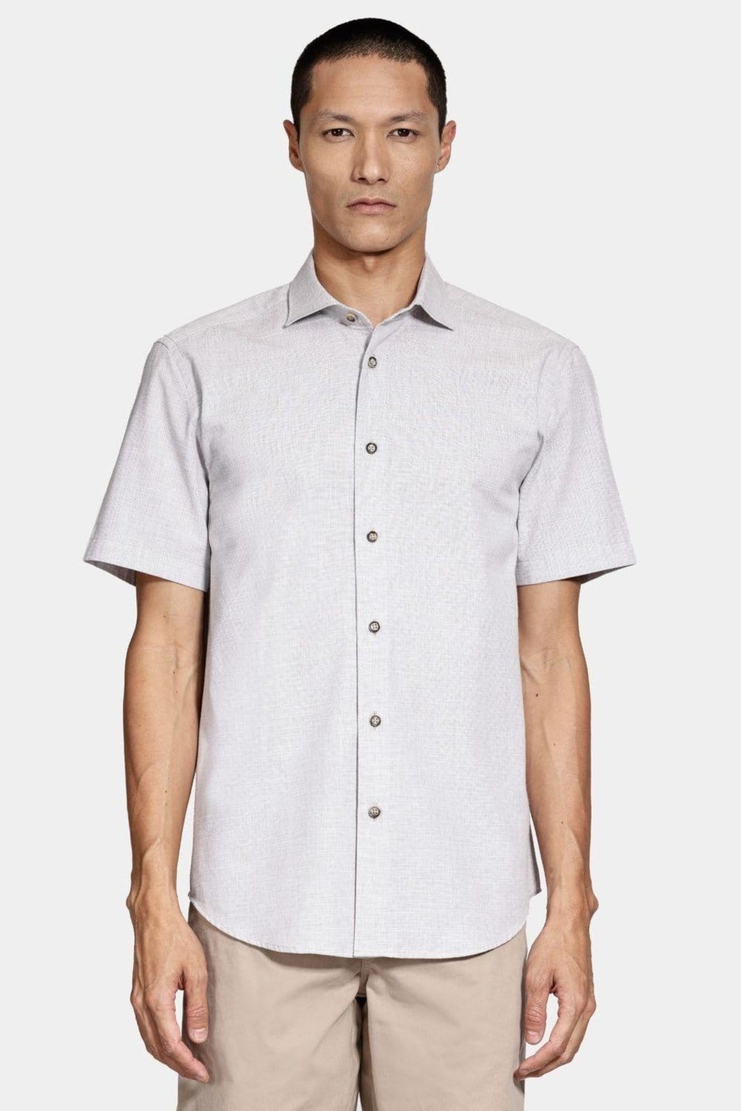 Vista principal Camisa Aramis Manga Curta Slim Algodão Flame Soft Areia Aramis bege